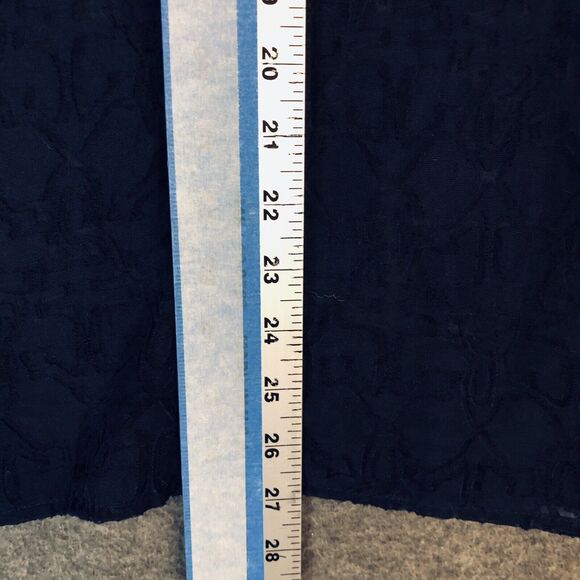 Alfred Dunner Blouse Womens 12 Navy Blue Semi Sheer Lace Geometric Button-Down - Picture 9 of 11